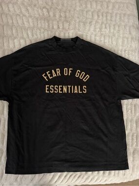 Essentials Fear of God Black Tee with Gold Logo